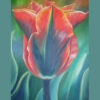 Orange-red tulip with a green center